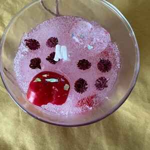 Decorative Pink Glass Bowl with Red Accents